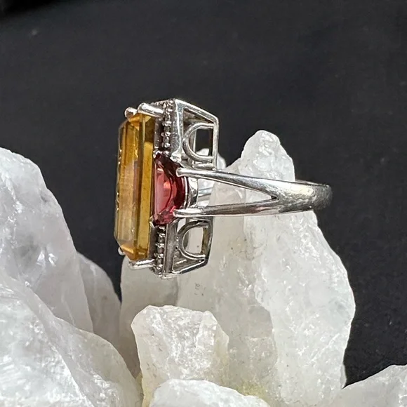 Citrine & garnet EUC ring. Emerald & fancy cut genuine gemstones in 925 sterling - Picture 3 of 8